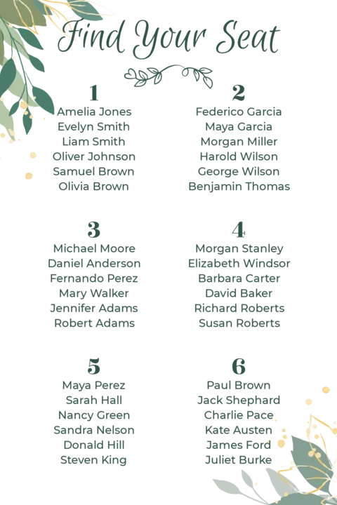 Wedding Seating Chart Template
