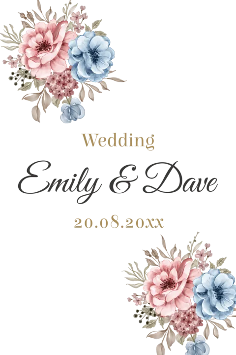 Couple Names Wedding Date With Floral Combo Sign Template