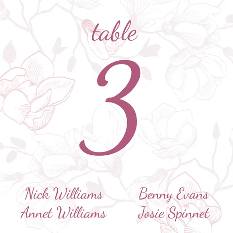 Floral Wedding Table Number With Guest Names Sign Template