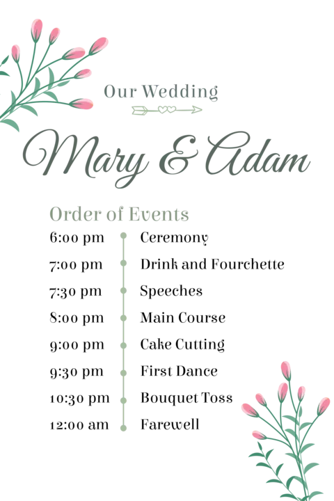 Floral-Themed Wedding Timeline Sign Template