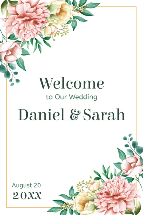 Pink and Green Floral Welcome to Our Wedding Sign Template