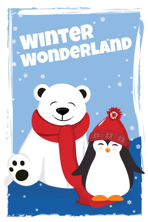 Polar Bear and Penguin in a Winter Wonderland Sign Template