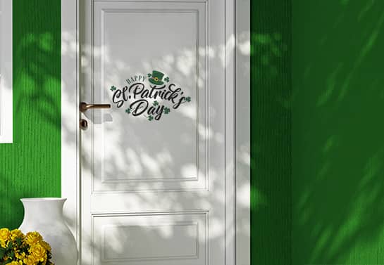Happy St. Patrick's day door decoration idea with vinyl lettering Happy-St