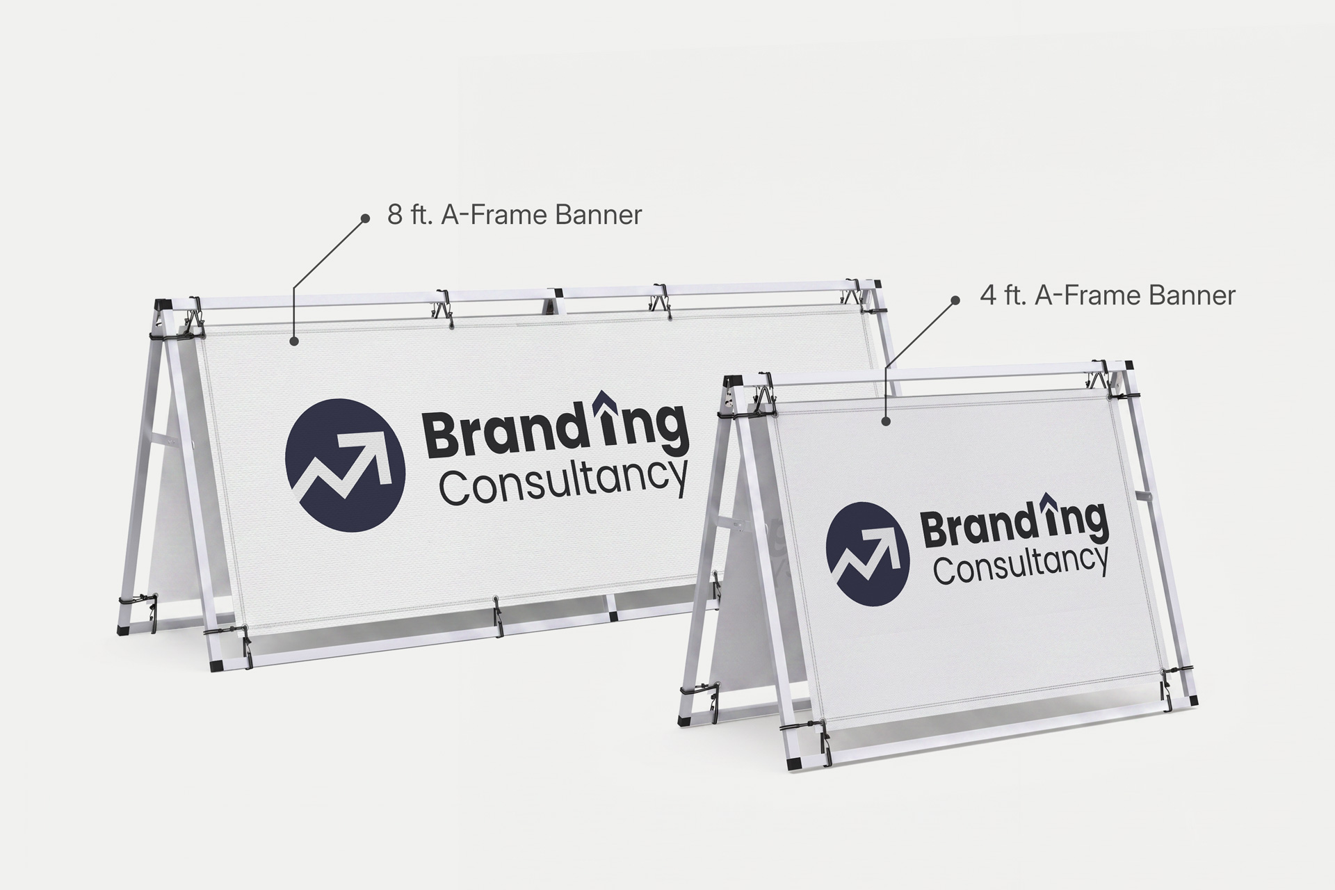 8 and 4ft a-frame banner displays printed with a business logo.