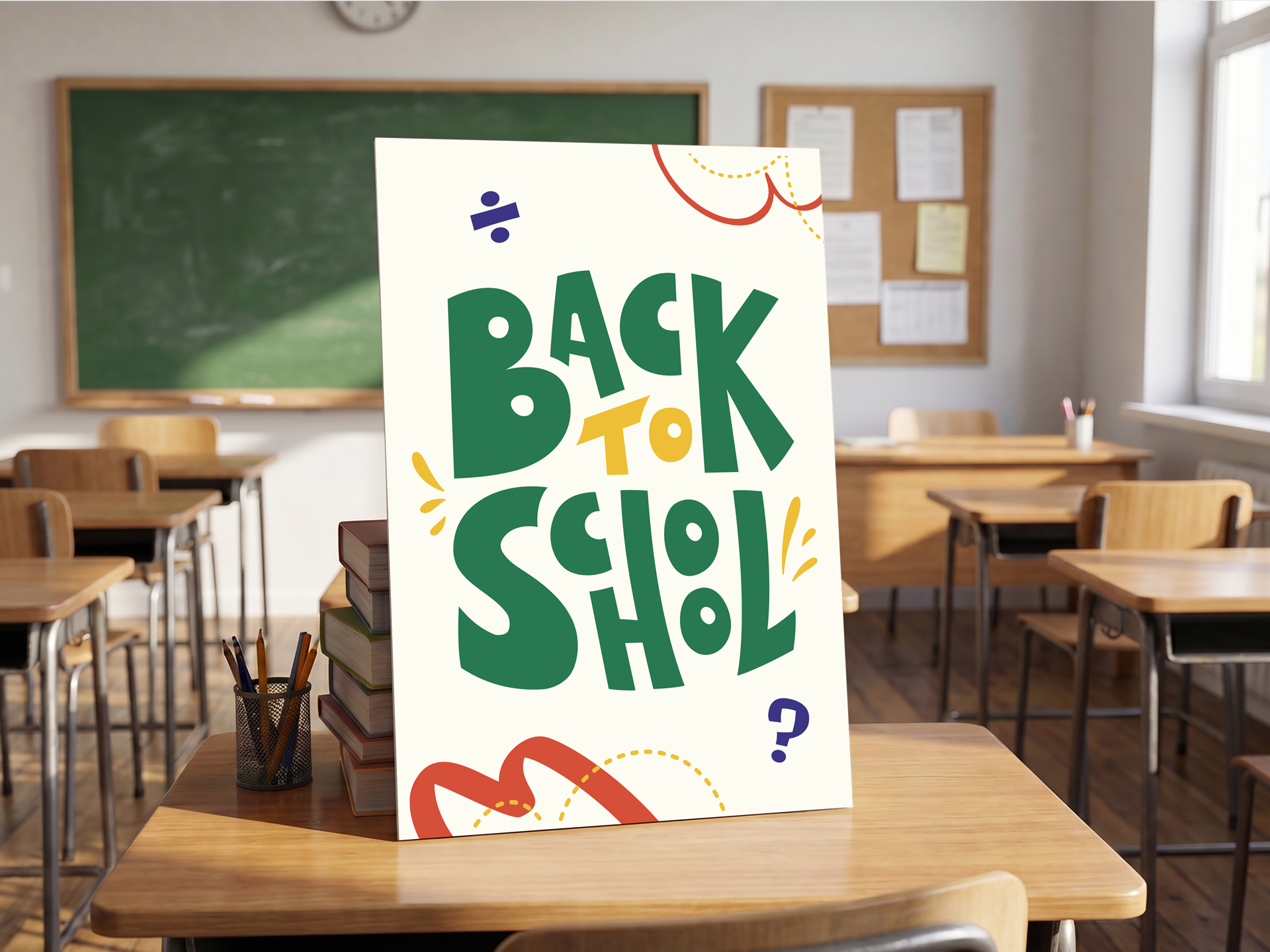 Back to school welcoming foam board sign in a classroom.