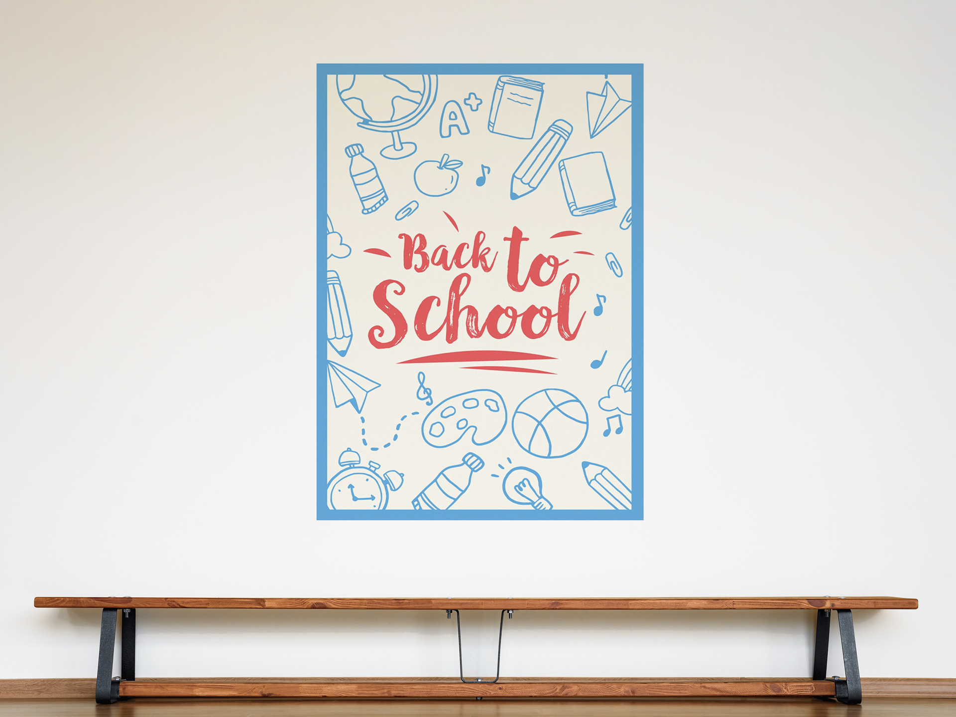 Wall-mounted paper poster with back to school messaging.