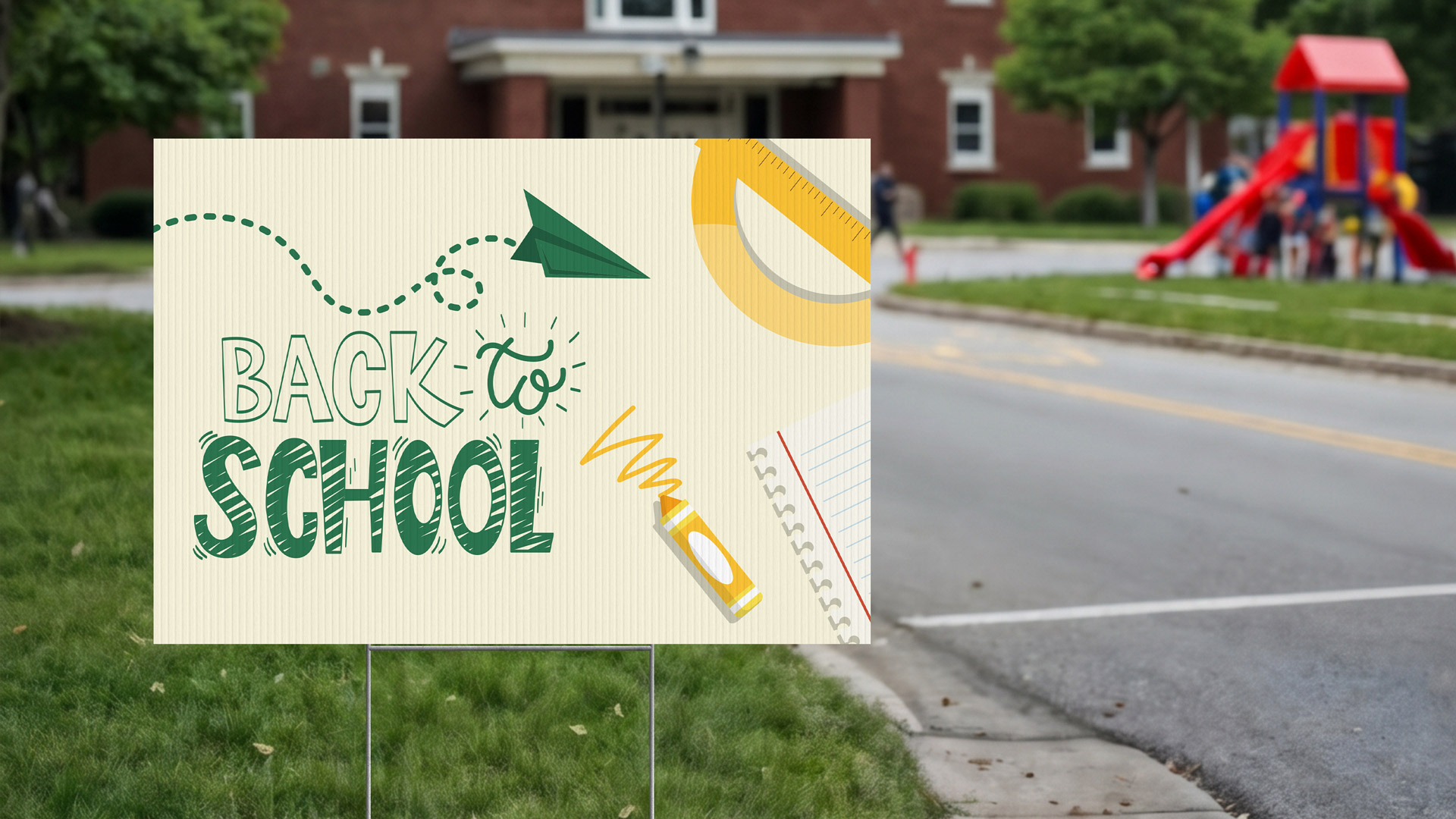 Back to school lawn sign with metal stakes.