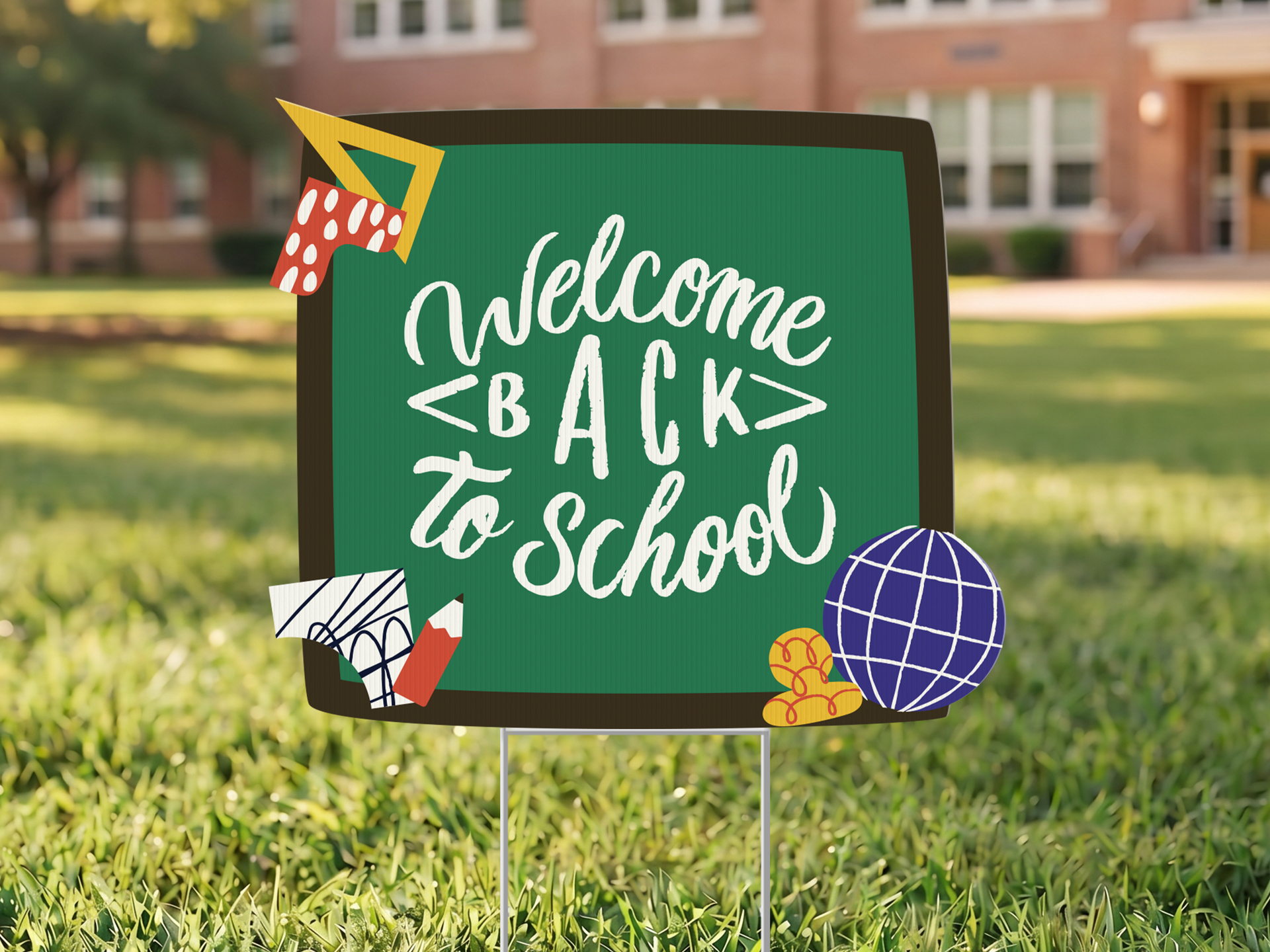 Colorful law sign with welcome to school messaging.