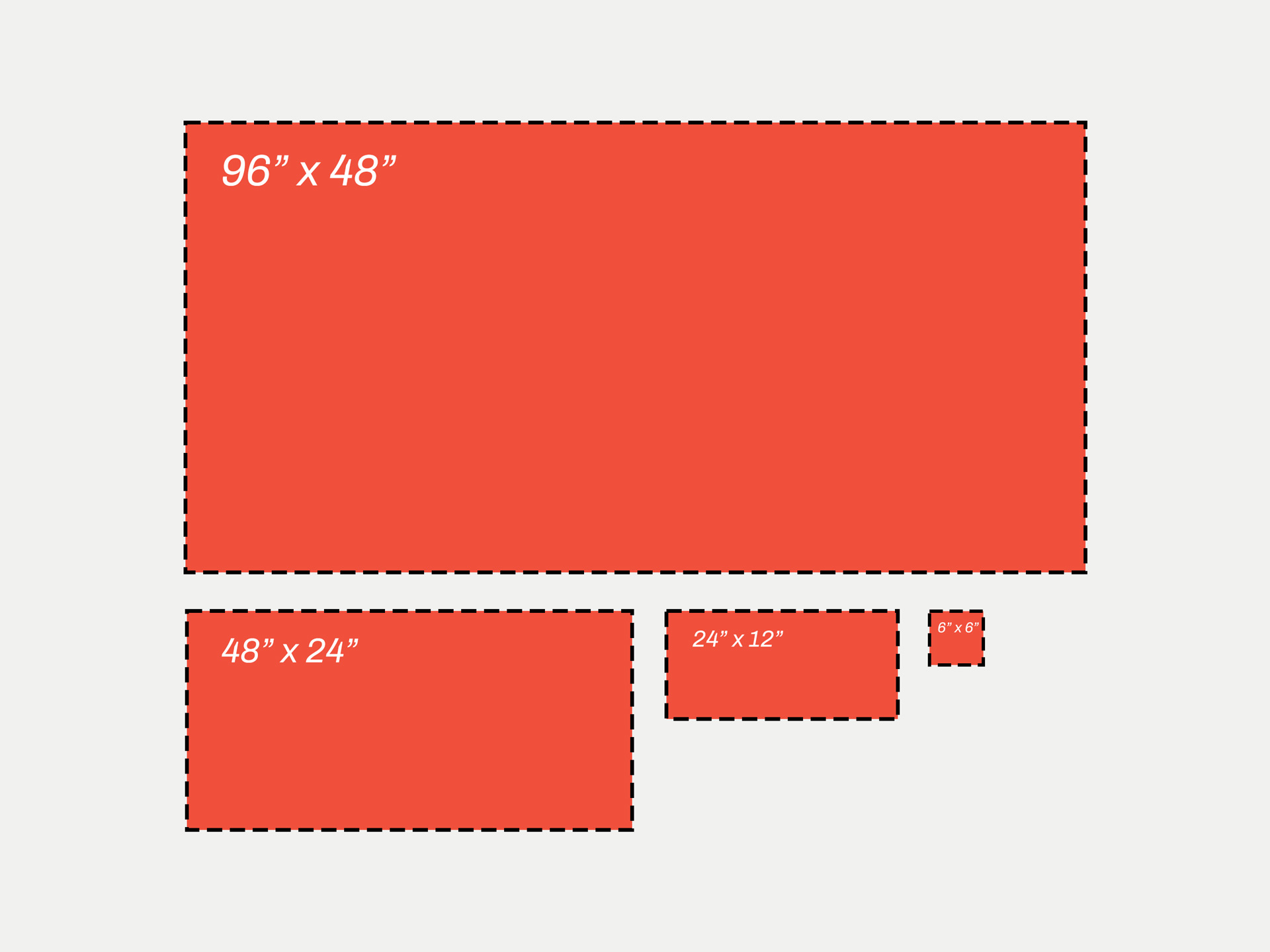 Four size options of custom-made backlit decals.