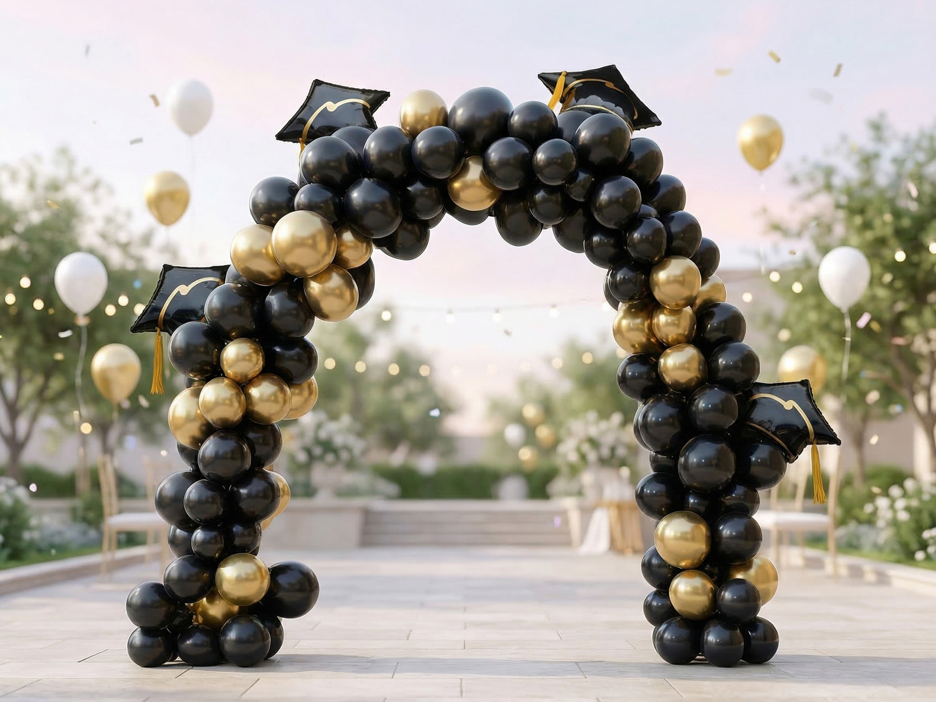 black-and-gold-graduation-party-balloon-arch