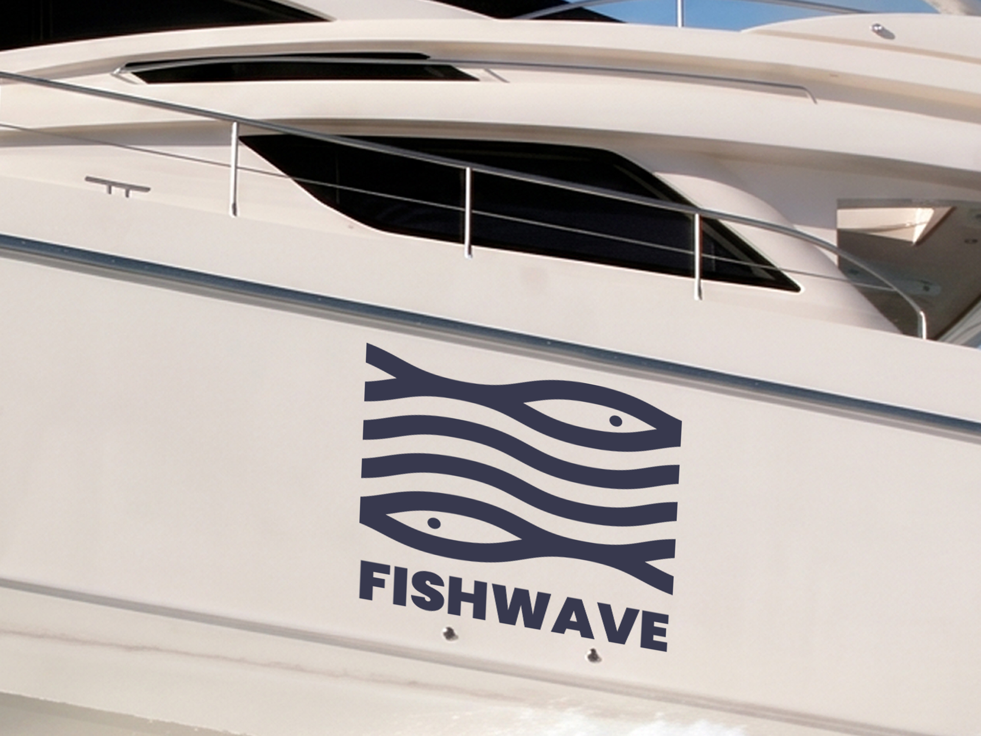 Custom-printed blue boat name decal