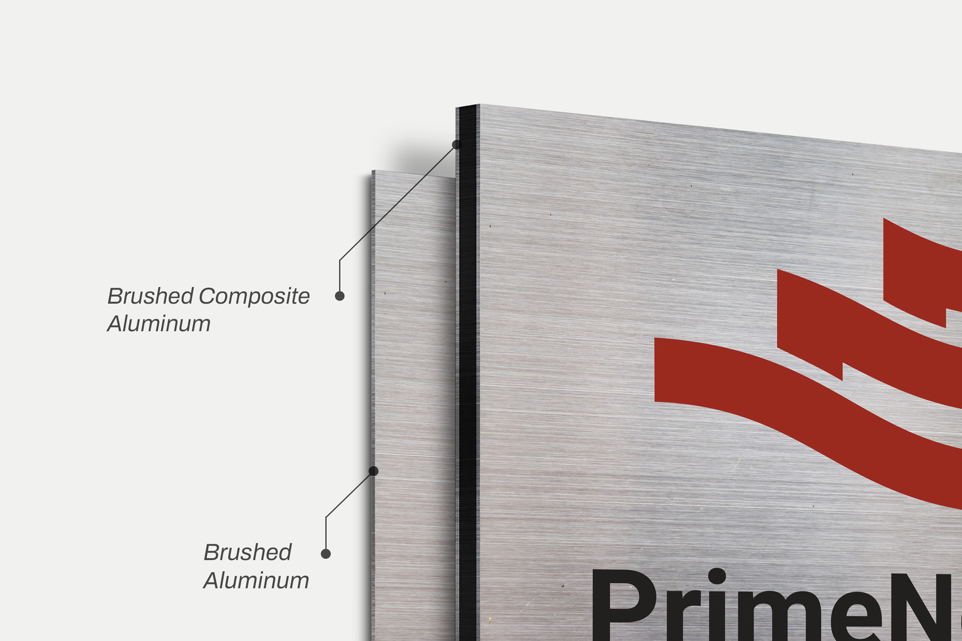 Comparison of brushed aluminum and brushed composite aluminum signs.