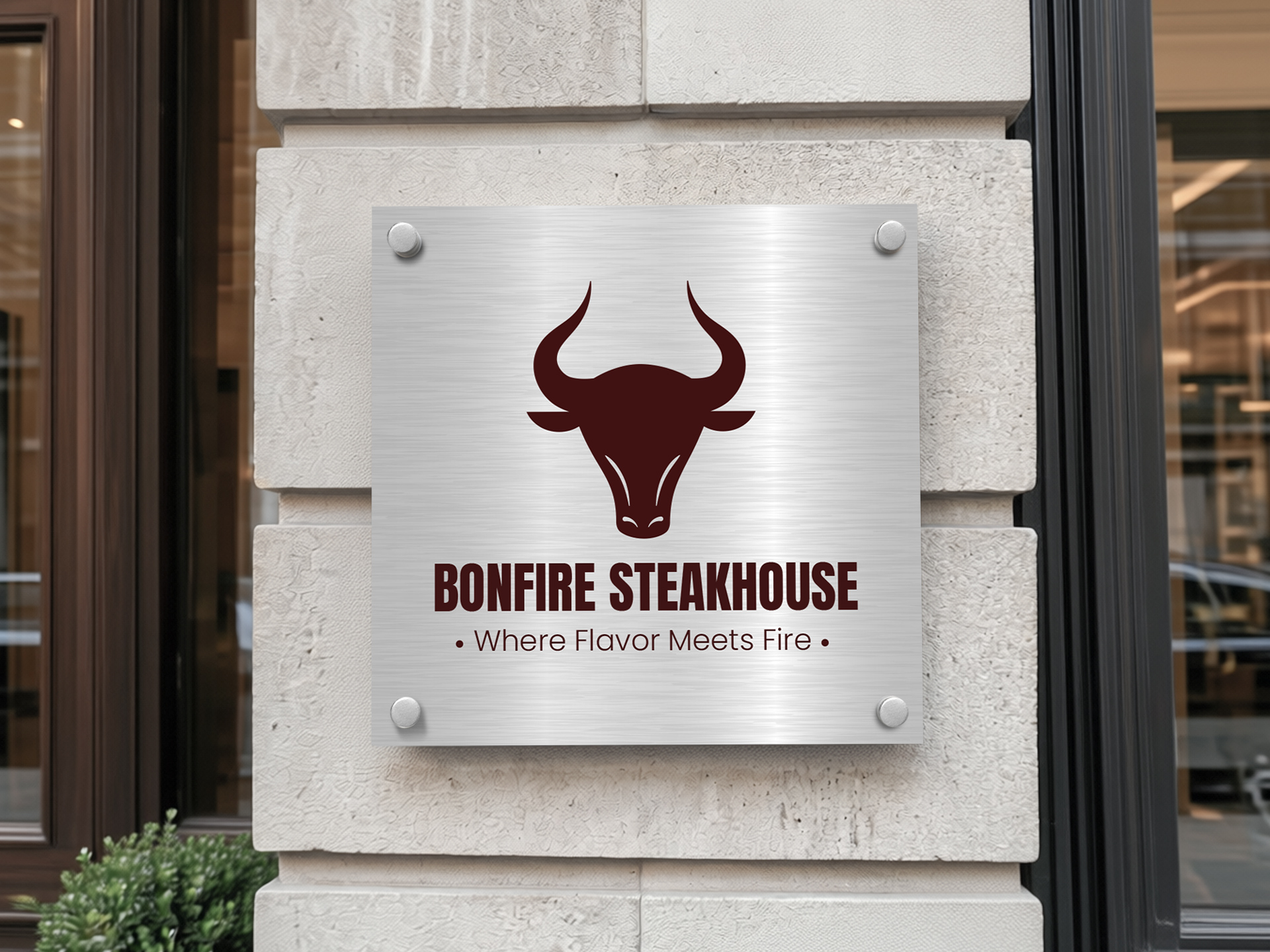 brushed-aluminum-sign-with-restaurant-logo