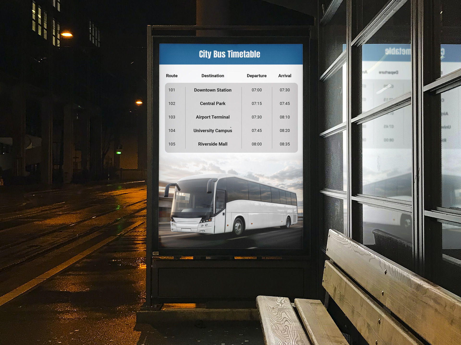 backlit poster printing installed in a bus stop