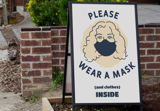 Please Wear A Mask And Clothes Inside salon sandwich board clever-and-funny-Covid-19-salon-board