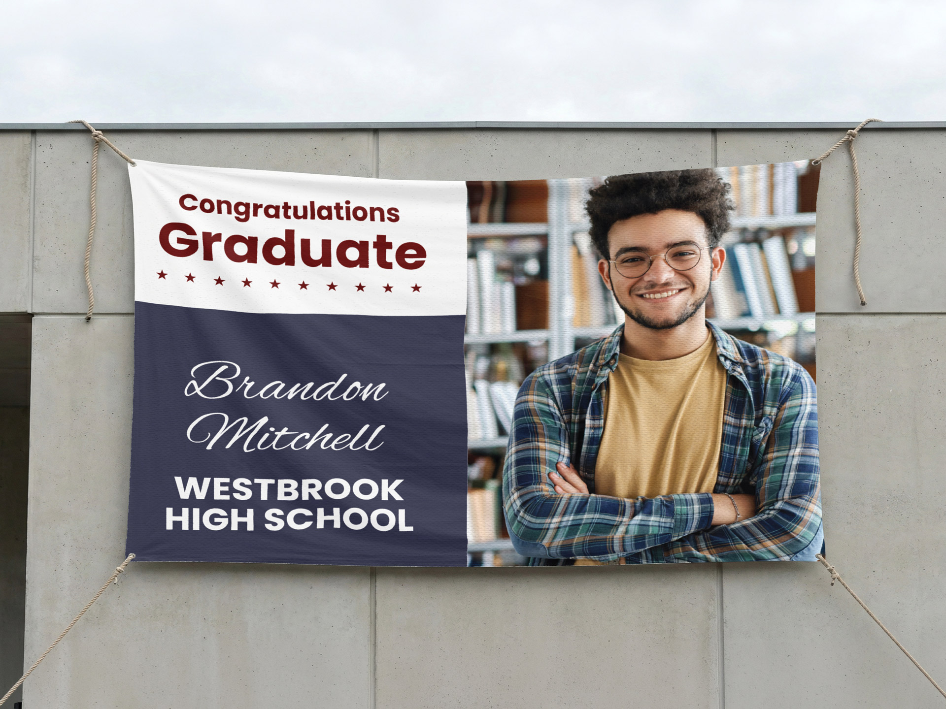 Vinyl banner printing for a graduation event.
