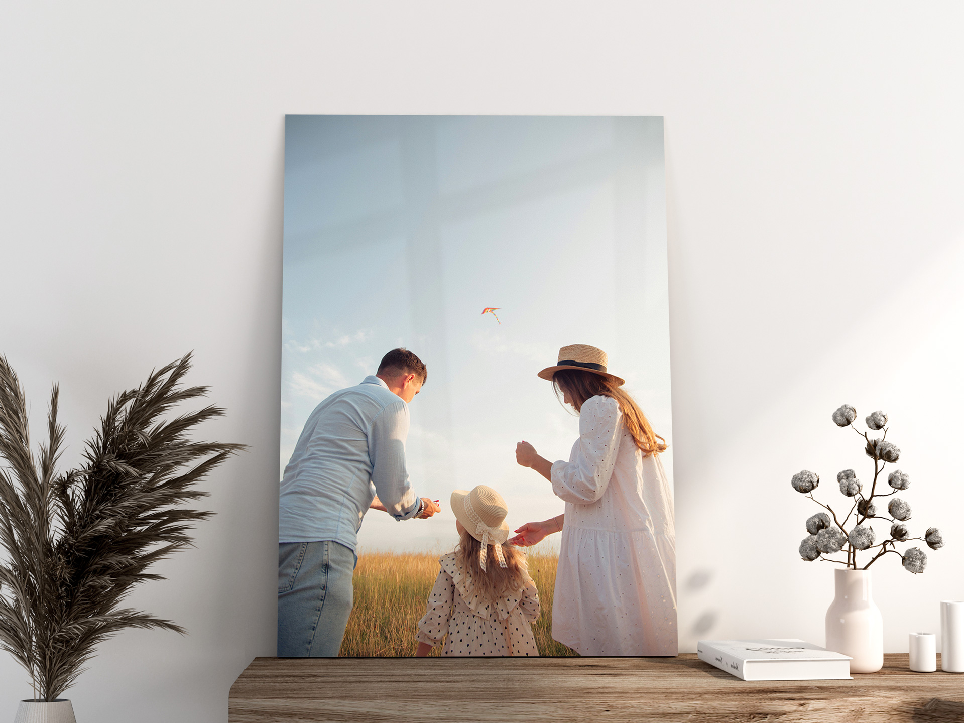 Decorative metal print for home featuring family picture.