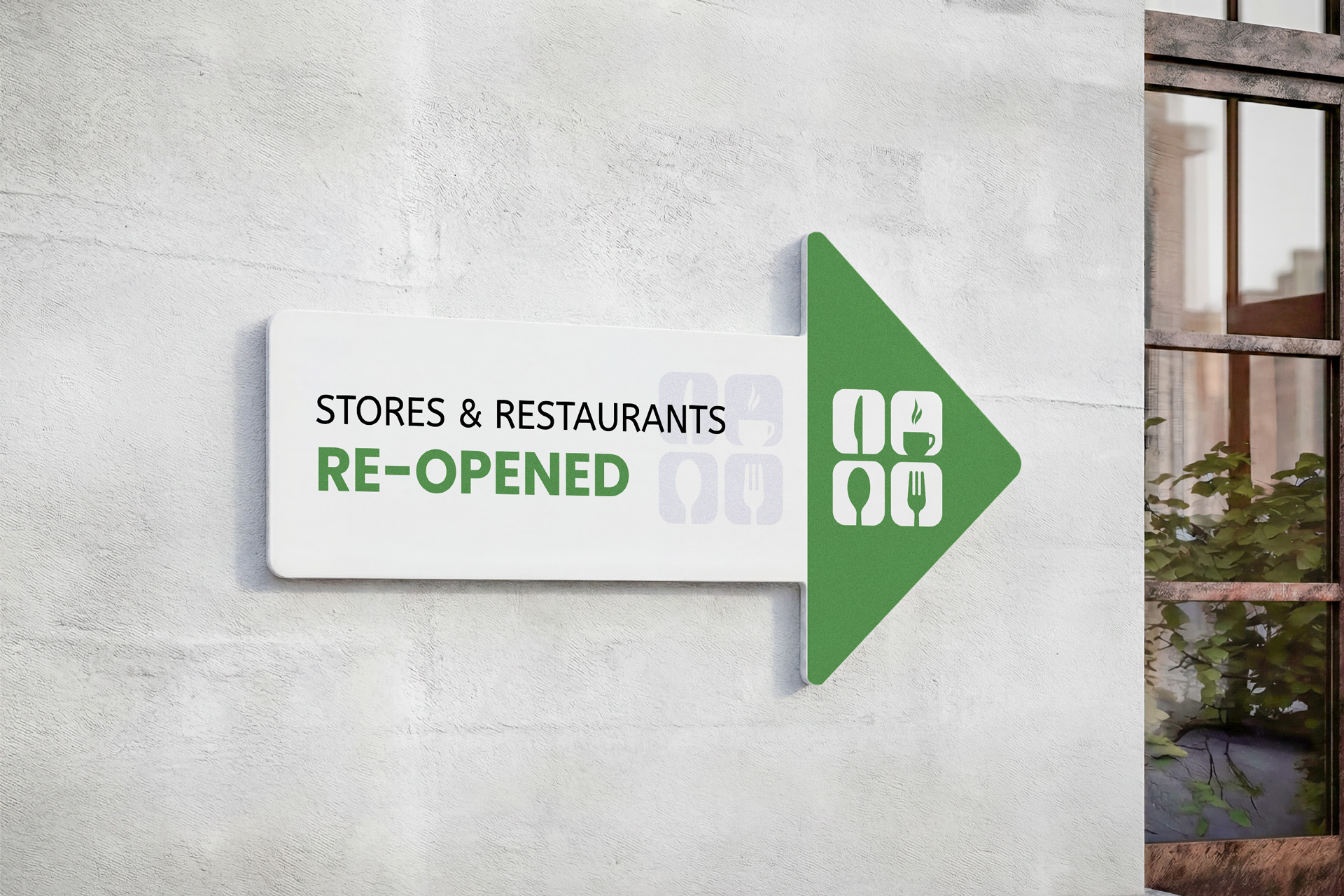 Directional PVC sign for restaurants featuring kitchen utensils
