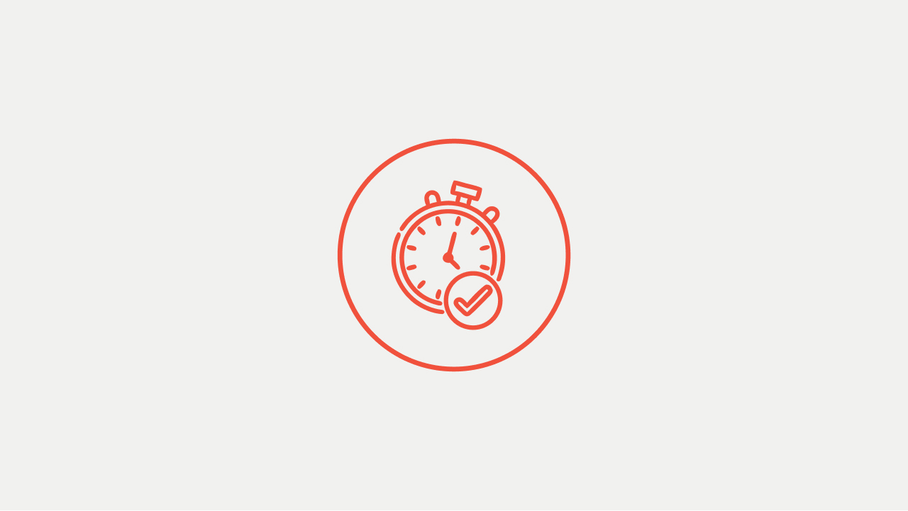 An icon of a stopwatch and a checkmark depicting a customer's quick response to a proof.