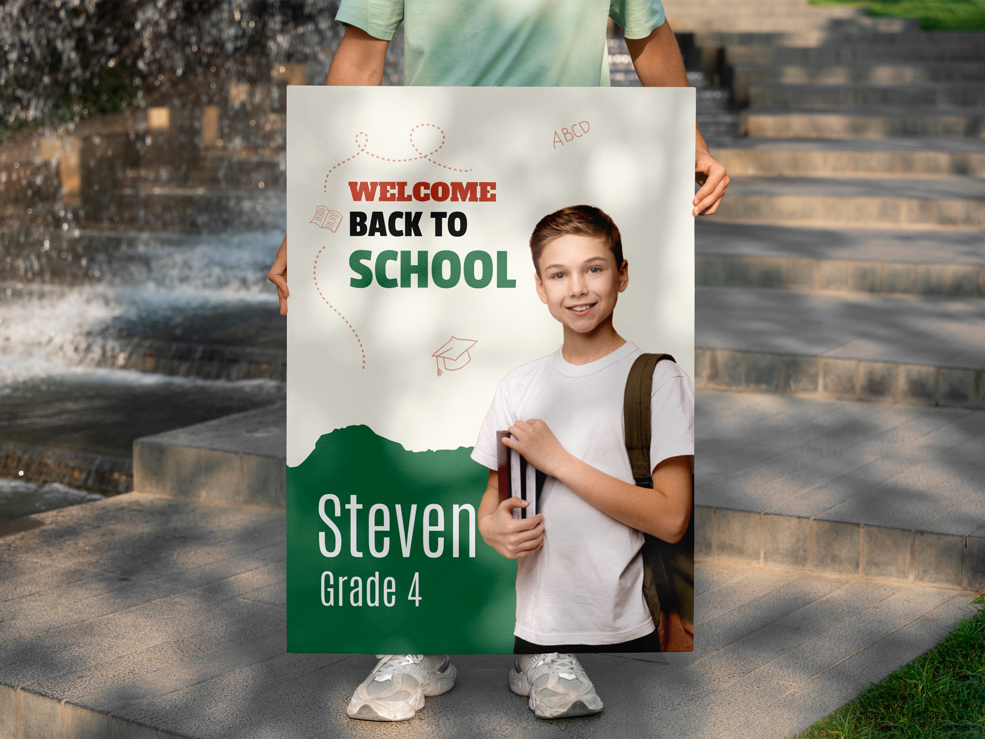 Foam board poster for the first day of preschool.