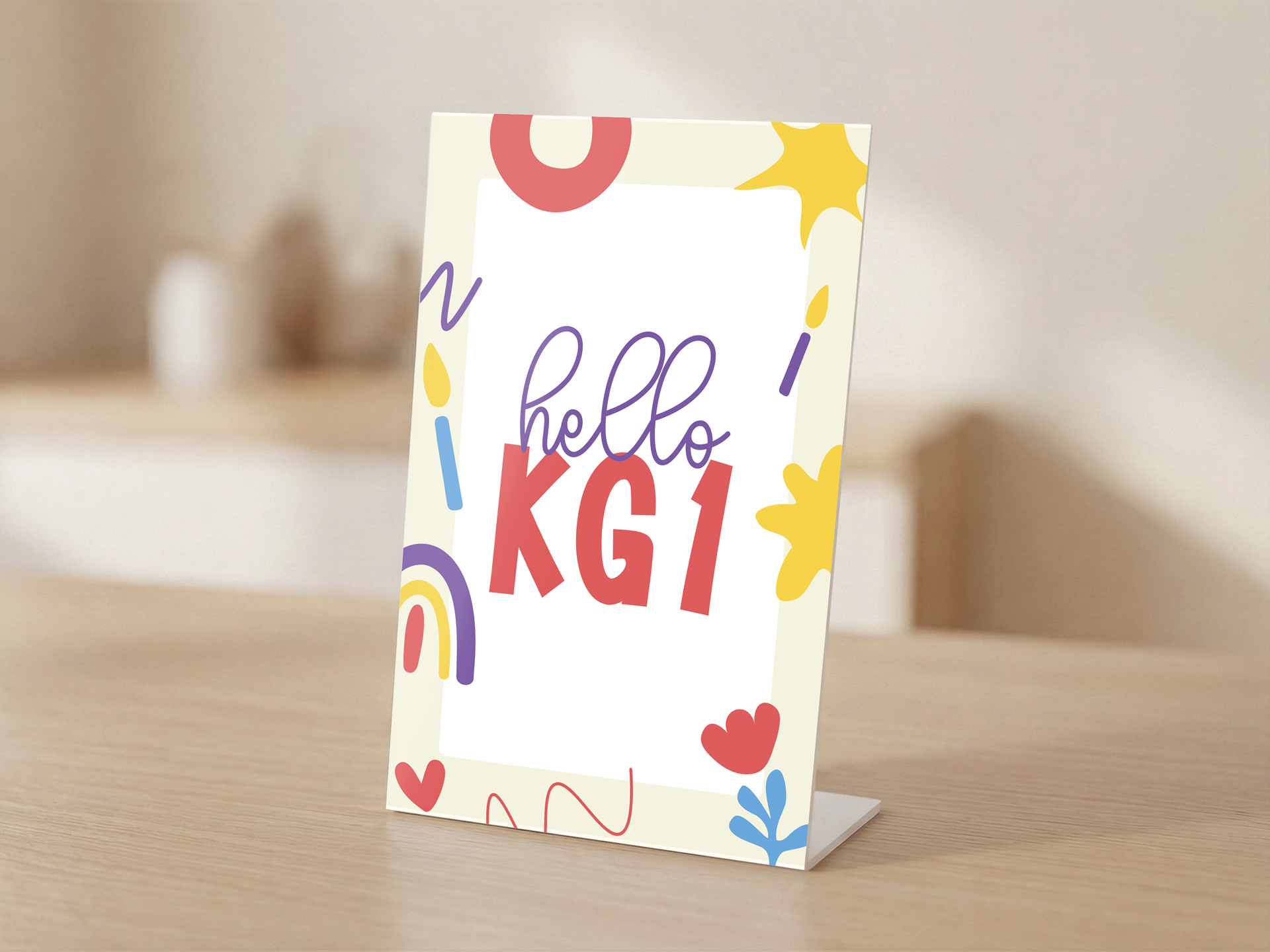 First day of kindergarten pedestal sign.