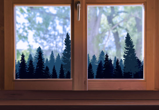 forest print bay window decoration forest-print-bay-window-decoration