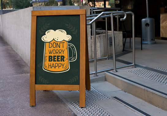 Don't Worry Beer Happy funny sandwich board front-bar-funny-sandwich-board