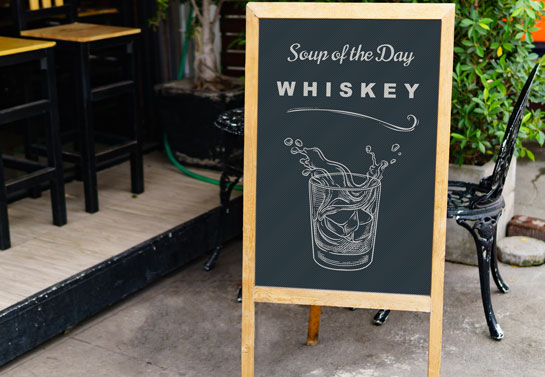 Soup of the Day Whiskey sandwich board funny-sandwich-board-message