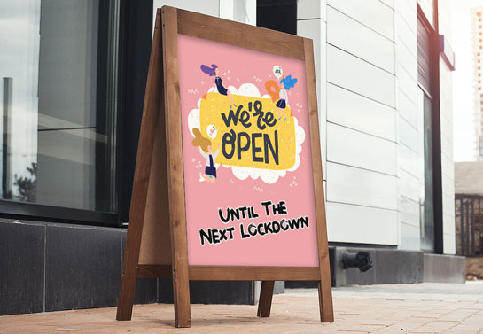 We're Open funny sandwich board funny-sandwich-board