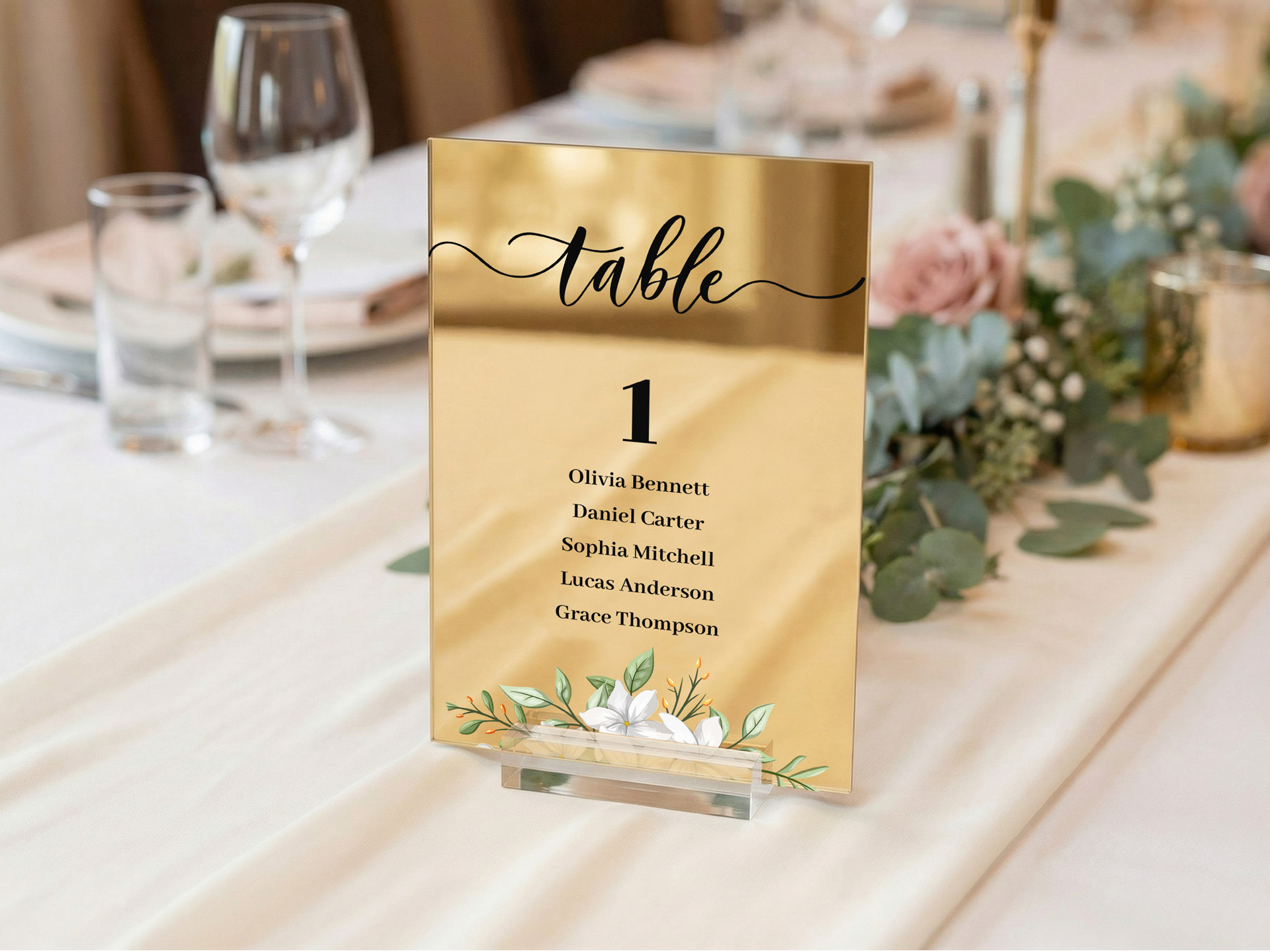 Gold wedding table number sign