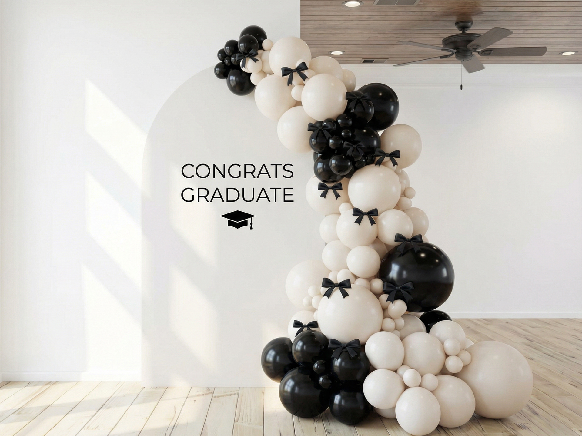 graduation-party-sign-with-black-and-white-balloons