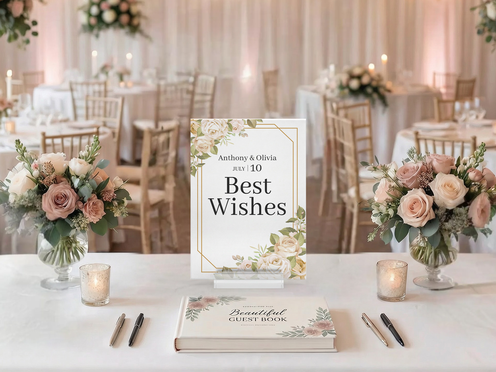 White guest book table sign