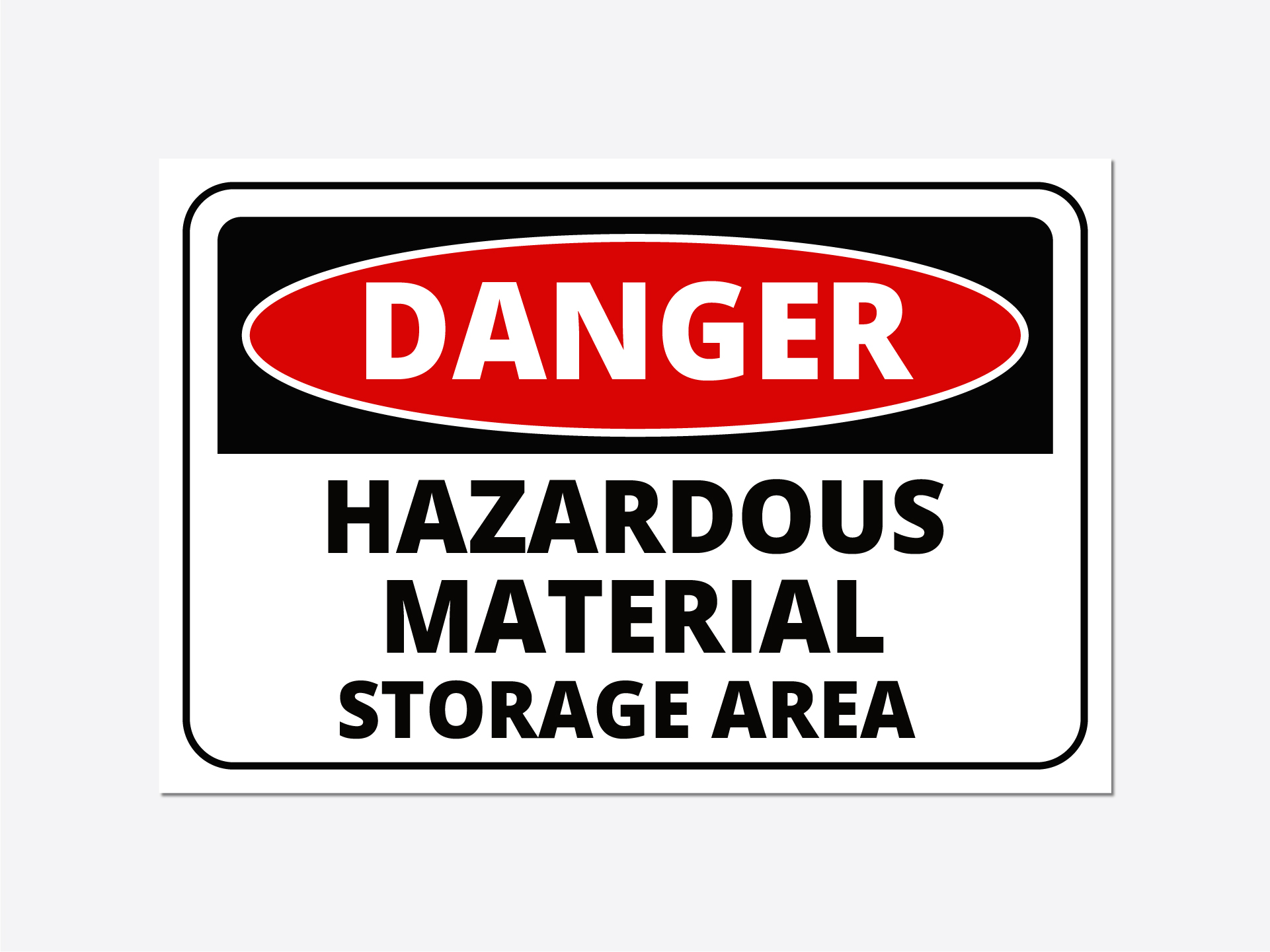 Workplace safety sign warning of hazardous materials storage.