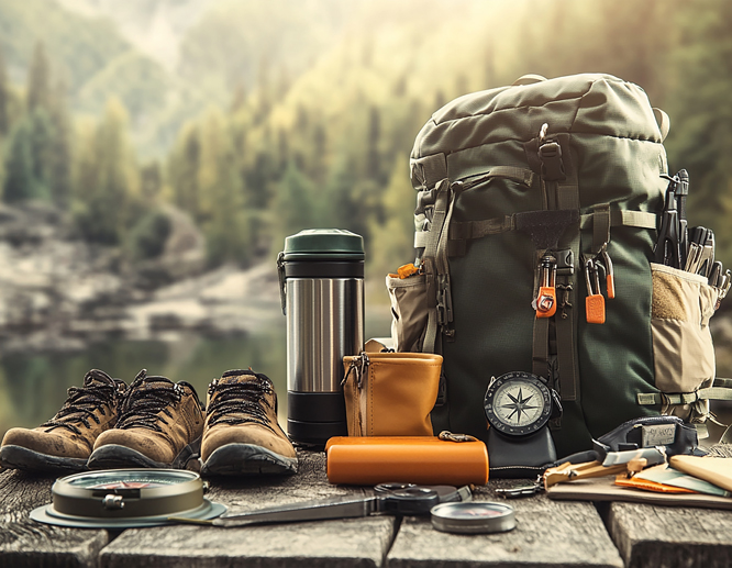 hiking-gear-backpack-boots-compass