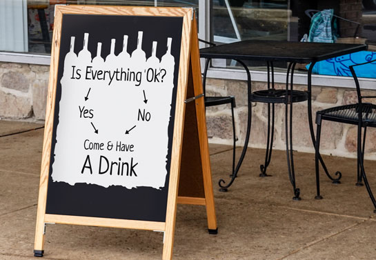 Is Everything Ok? bar sidewalk sign humorous-bar-sandwich-board-idea