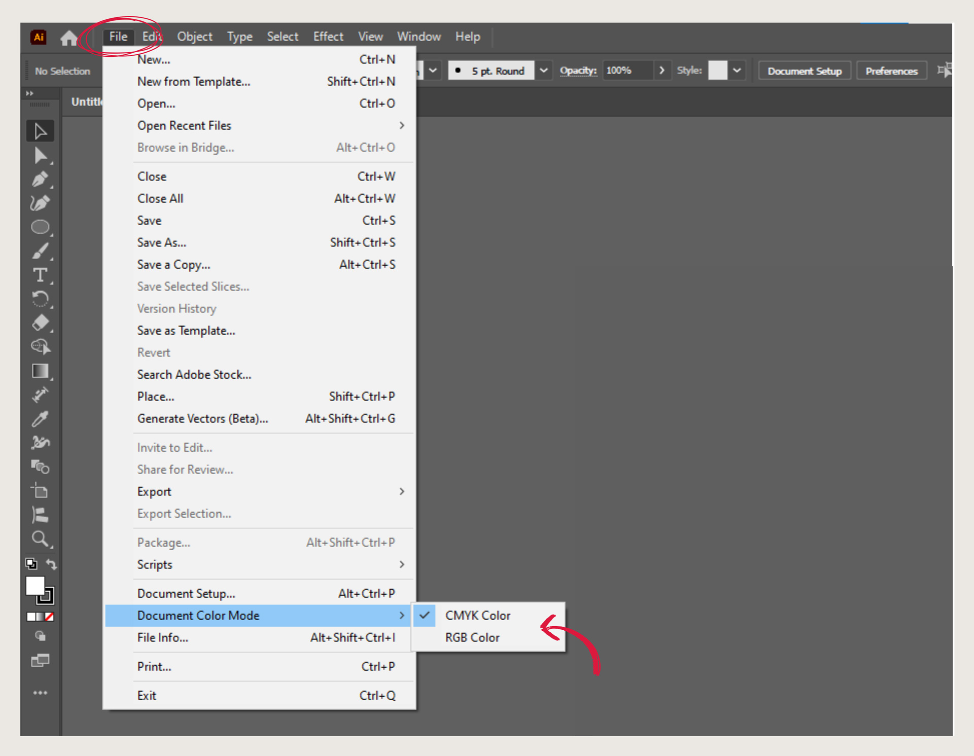illustrator-document-color-mode-cmyk-menu