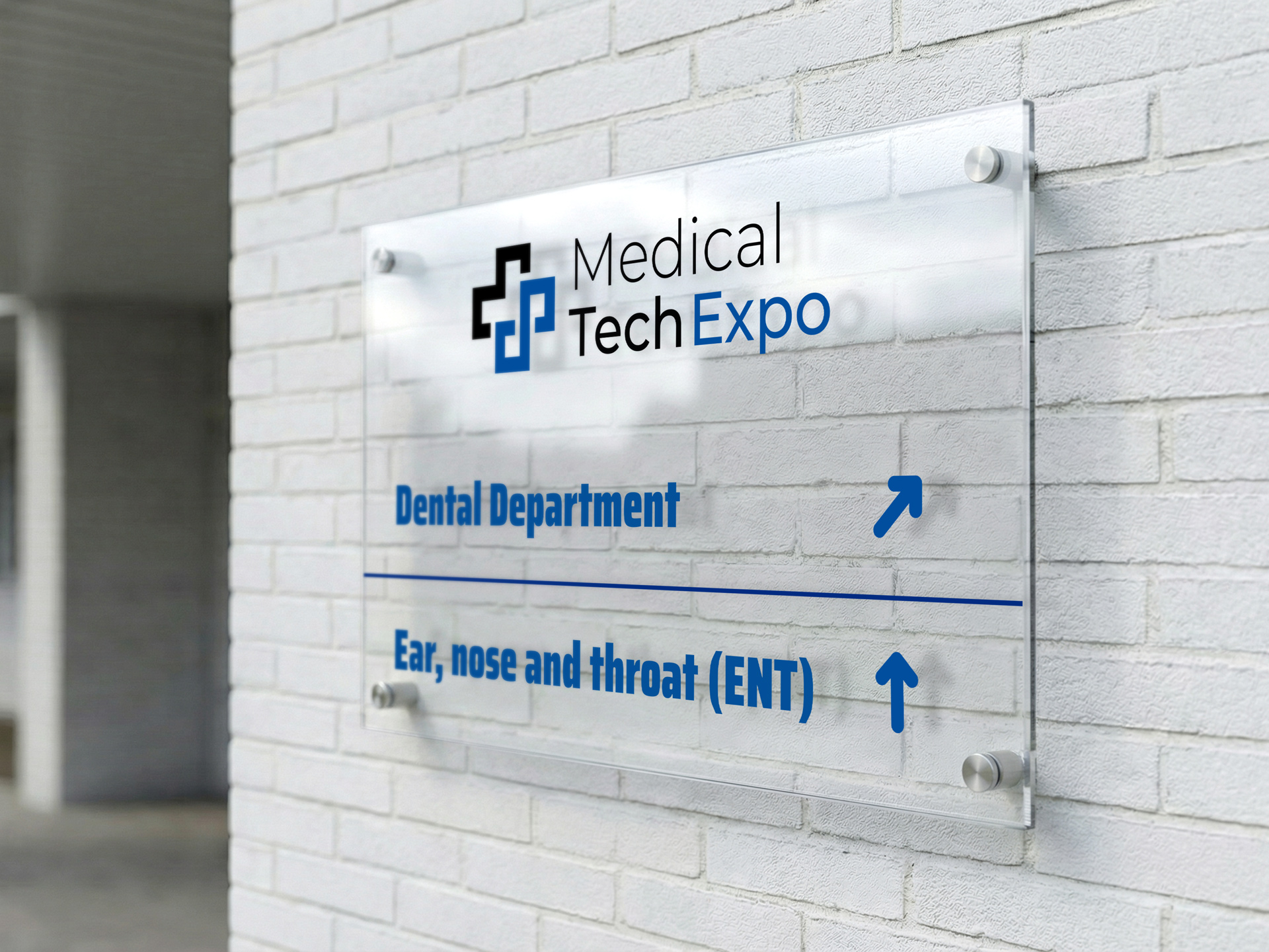 medical business acrylic exterior wayfinding sign with directional arrows