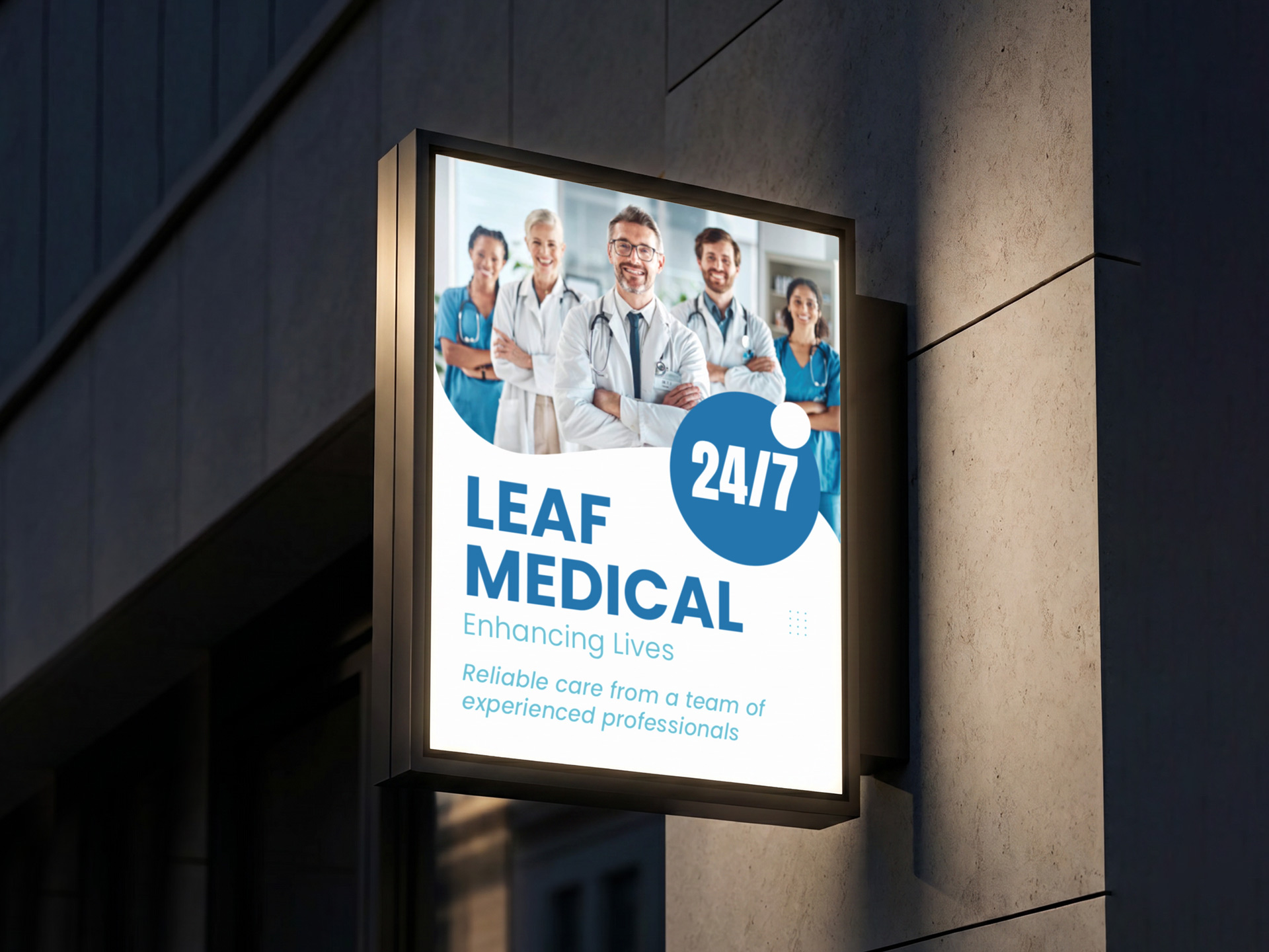 outdoor backlit film print advertising a medical center