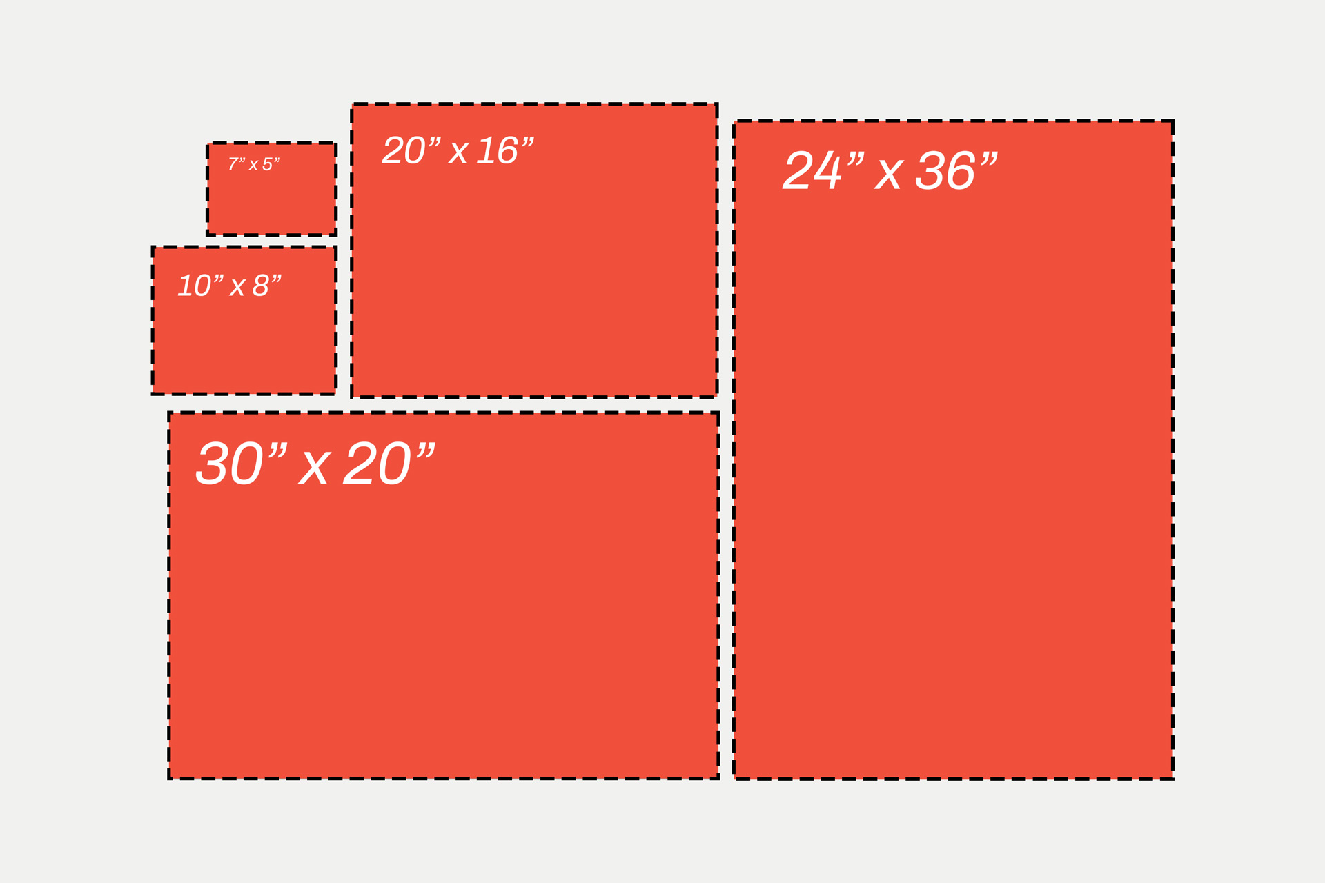 Size options for metal photo prints.