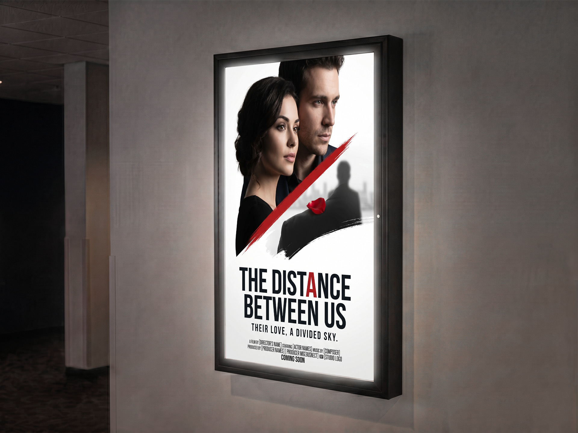 backlit film print showcasing a movie poster