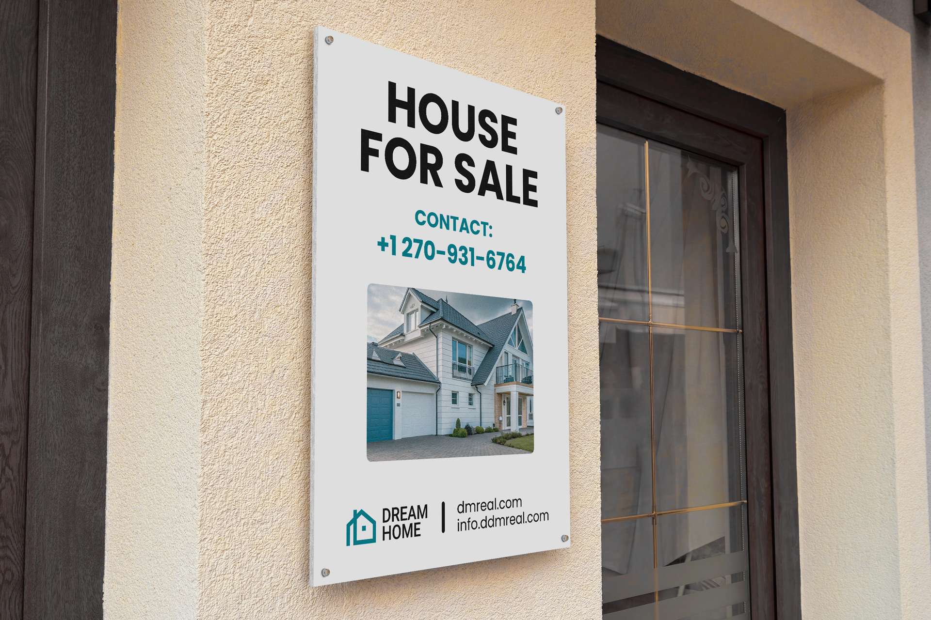 House for Sale promotional PVC sign on the wall