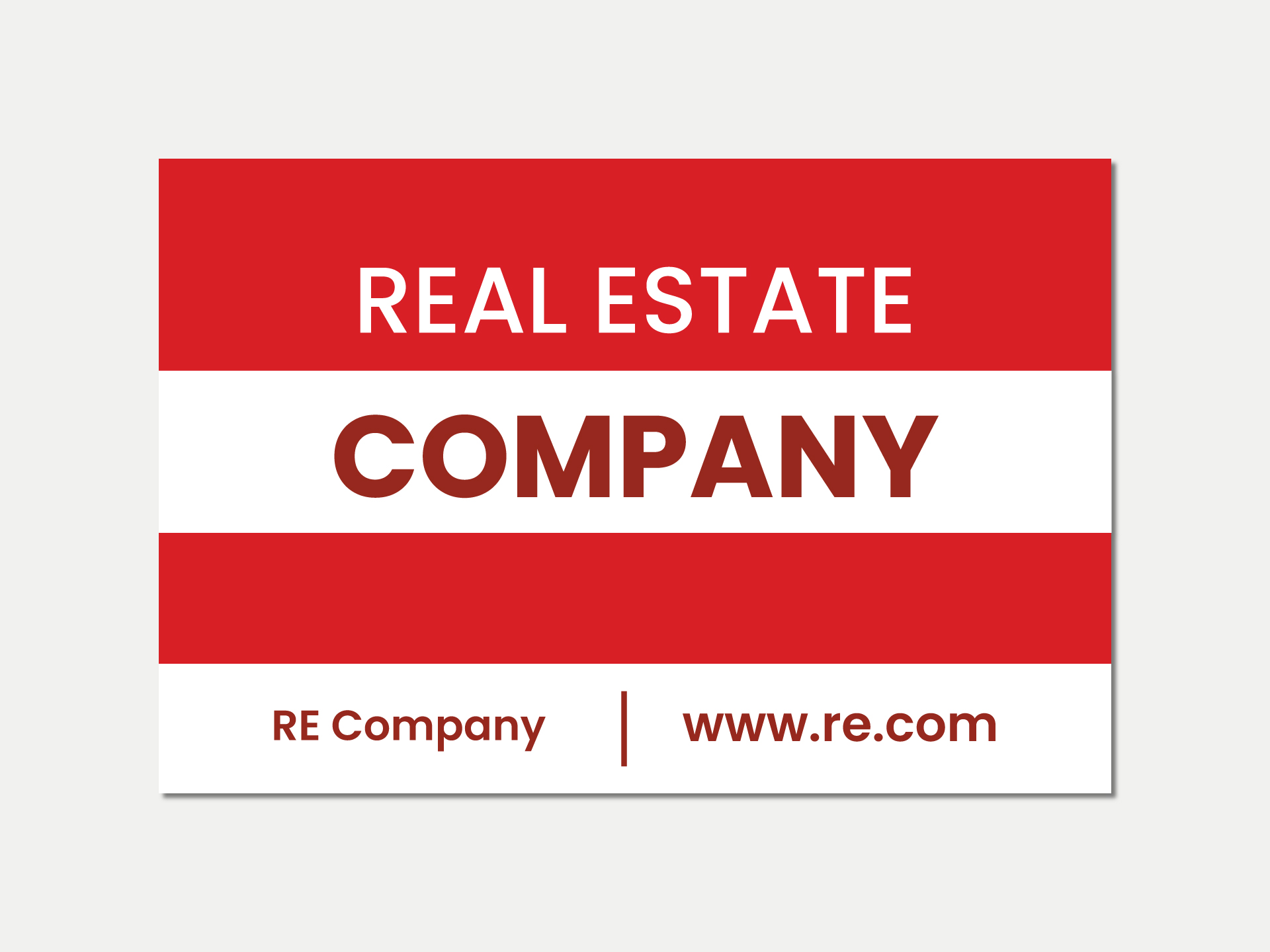 Real estate company branding metal sign with logo and contact information.