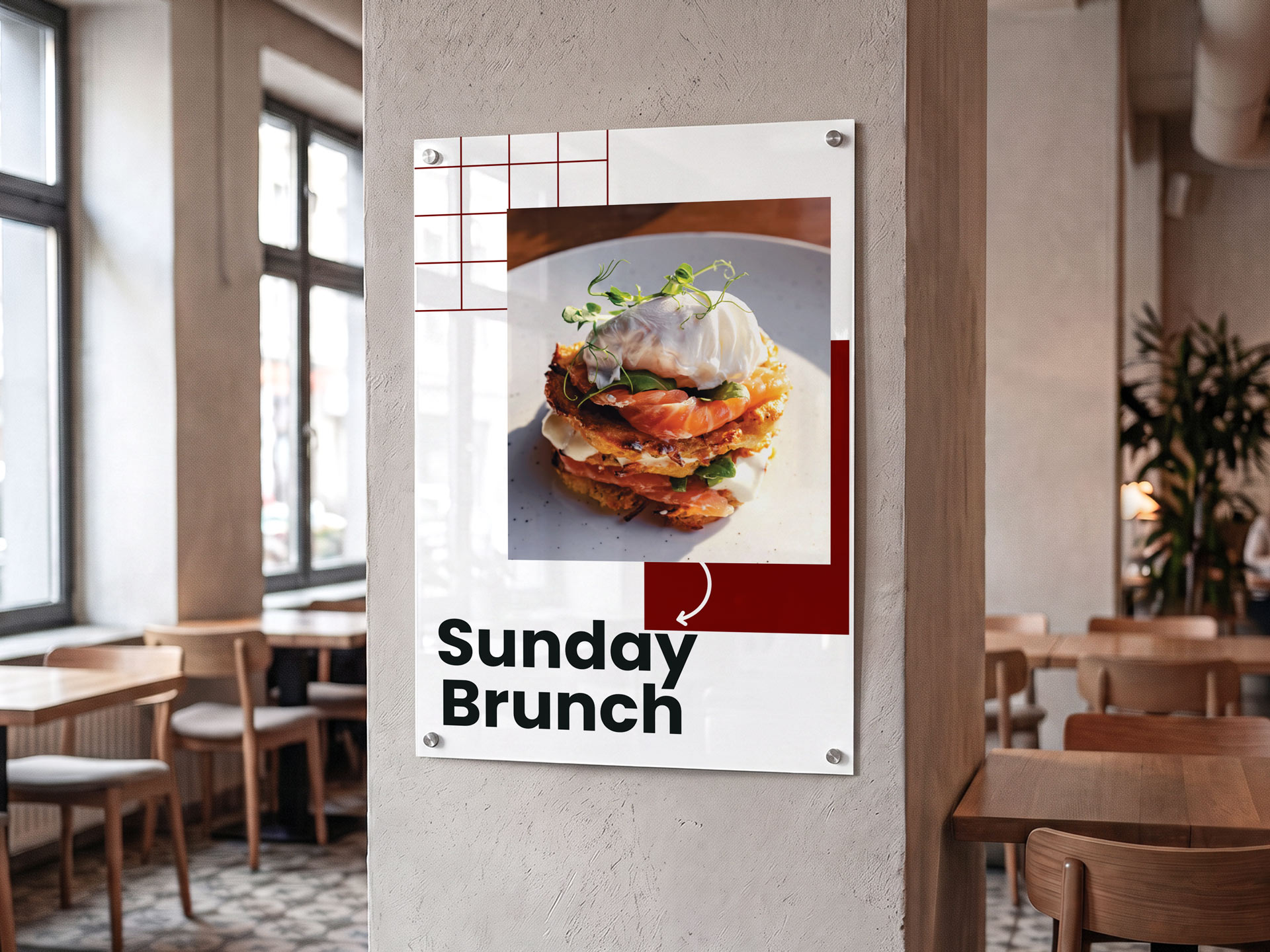 Metal photo at a restaurant featuring food offering.