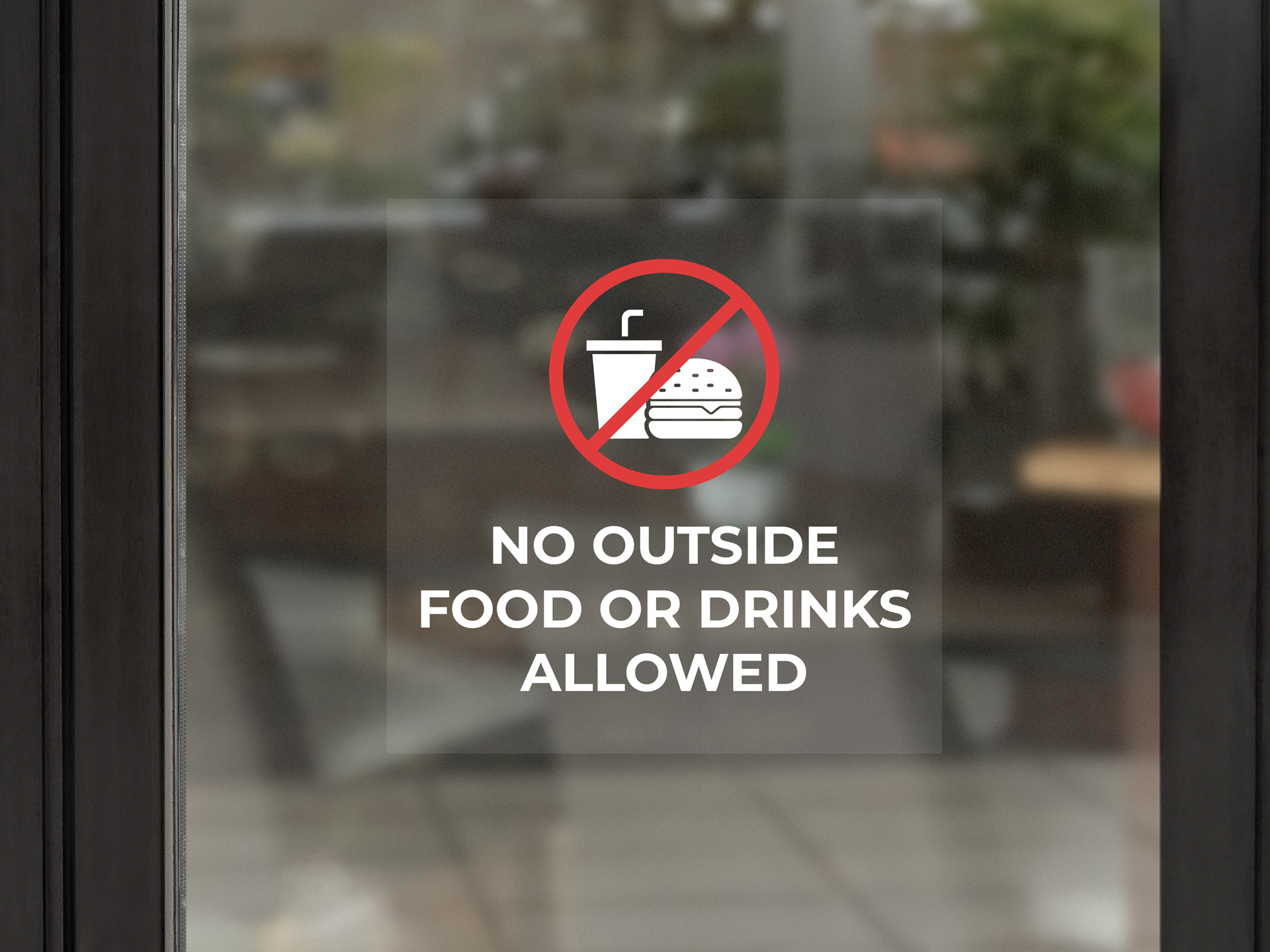 Clear restaurant window decal featuring safety notices.
