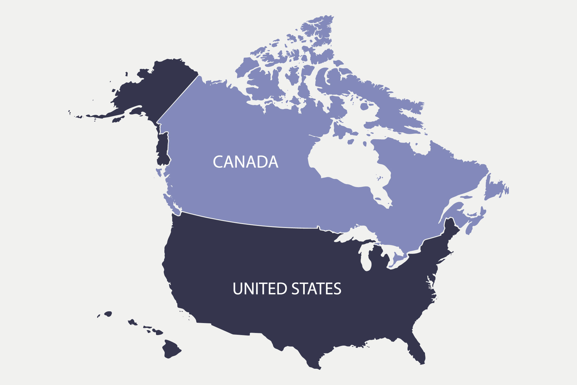 A map of the United States and Canada highlighting our shipping coverage.
