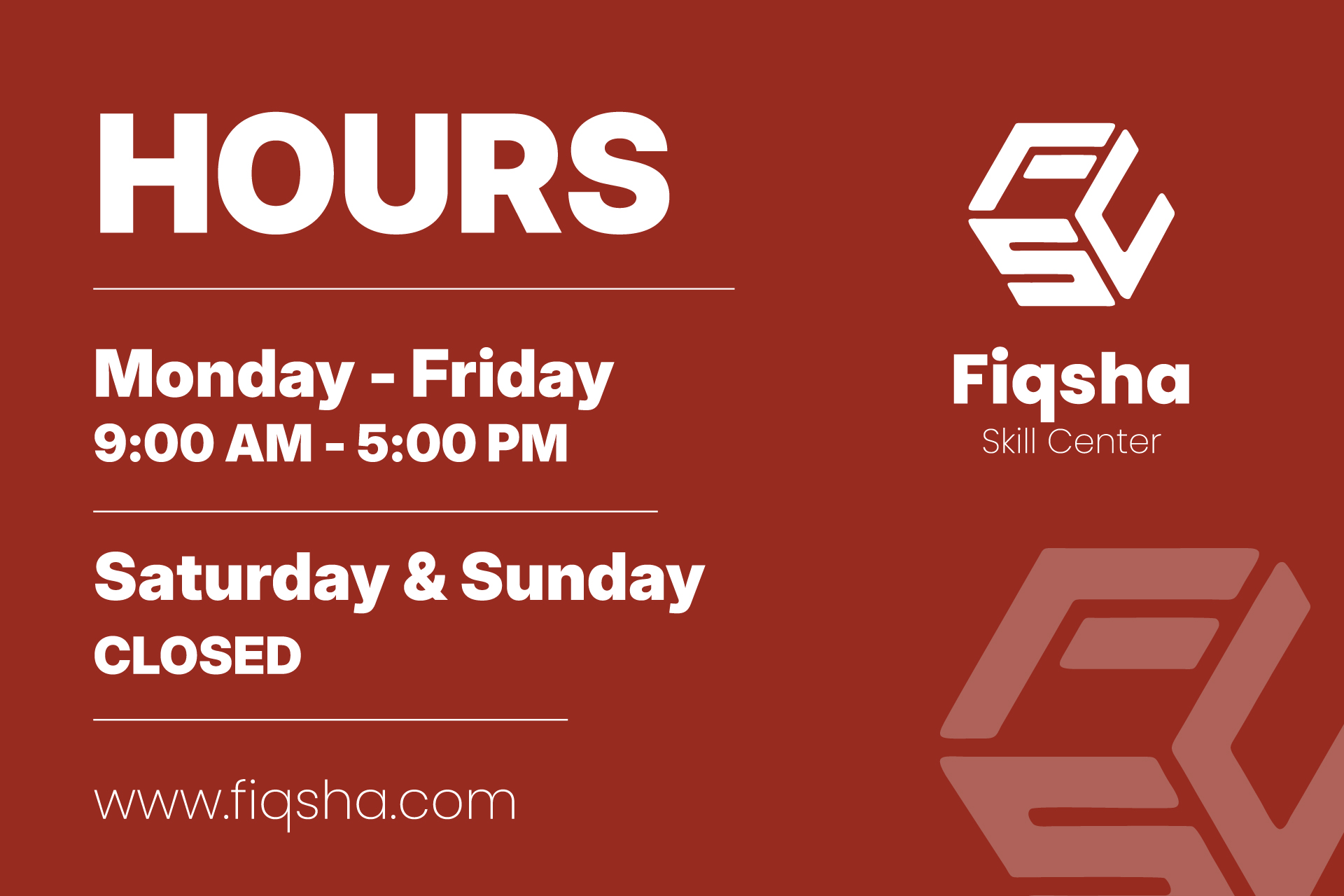 Red sign template with store hours and logo space.