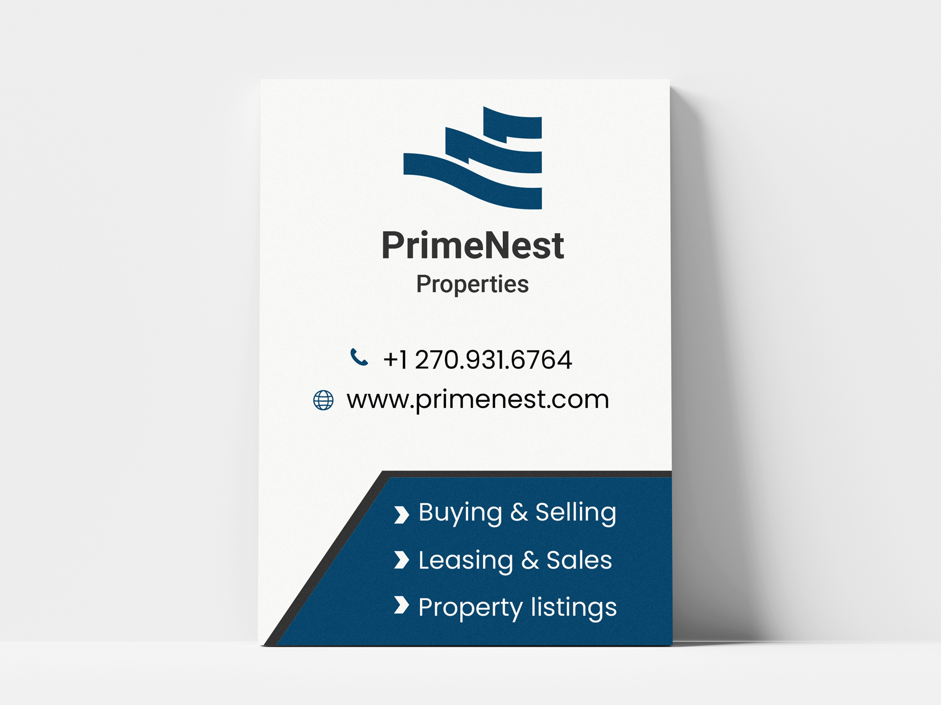 Foam board sign displaying services and contact details