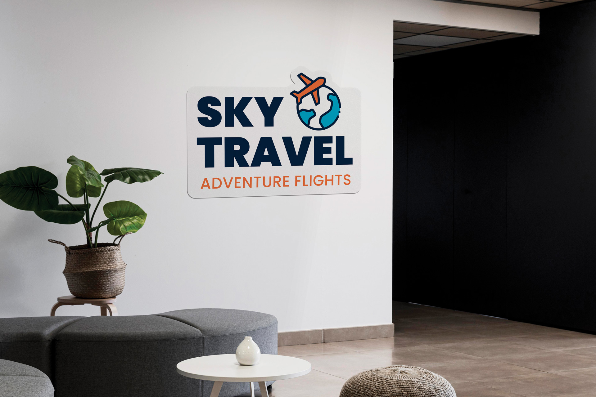 ultra board printed logo sign mounted on an office lobby wall