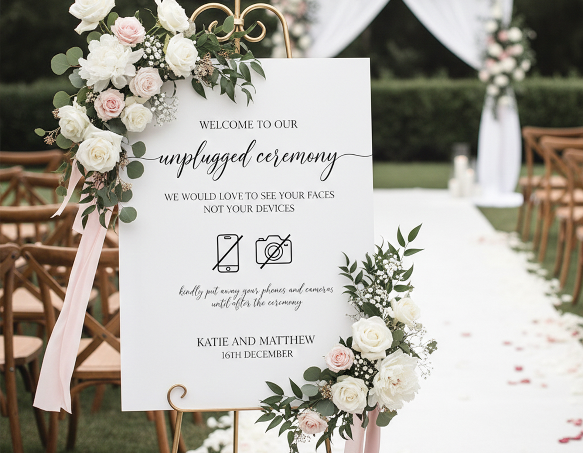 unplugged-ceremony-floral-welcome-sign