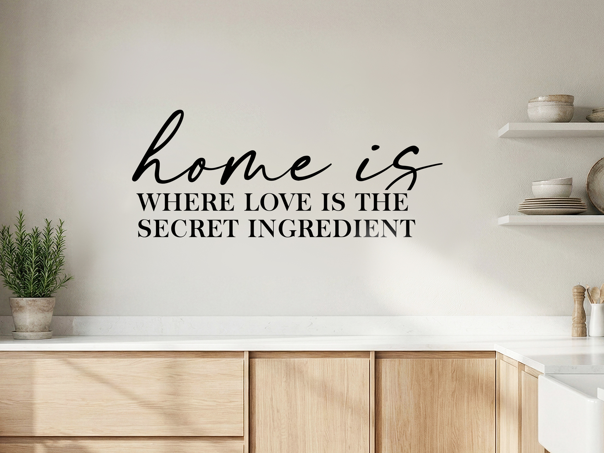 Vinyl lettering wall art applied in the kitchen.